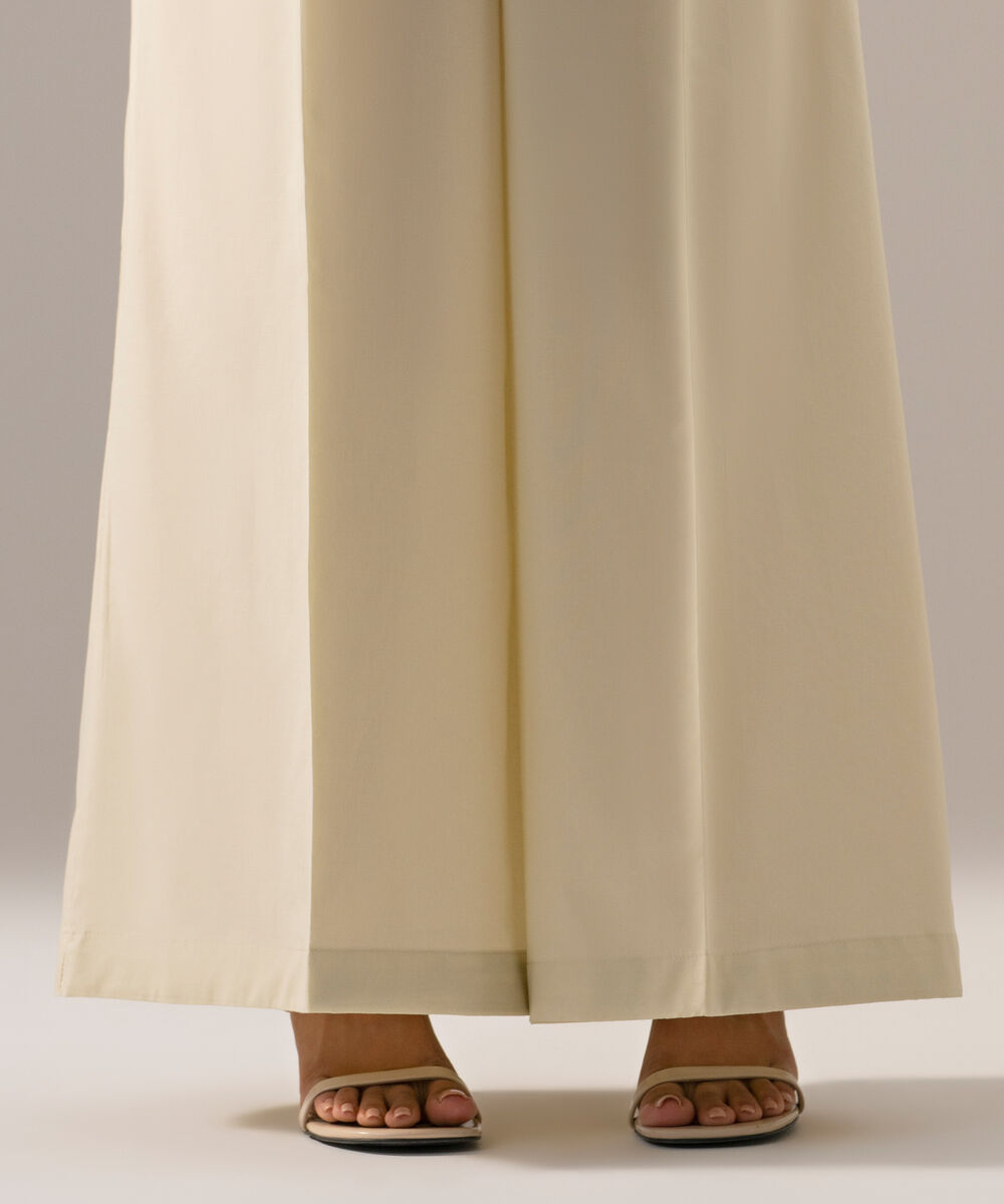 Women's RTW Cambric Solid Green Flared Pants