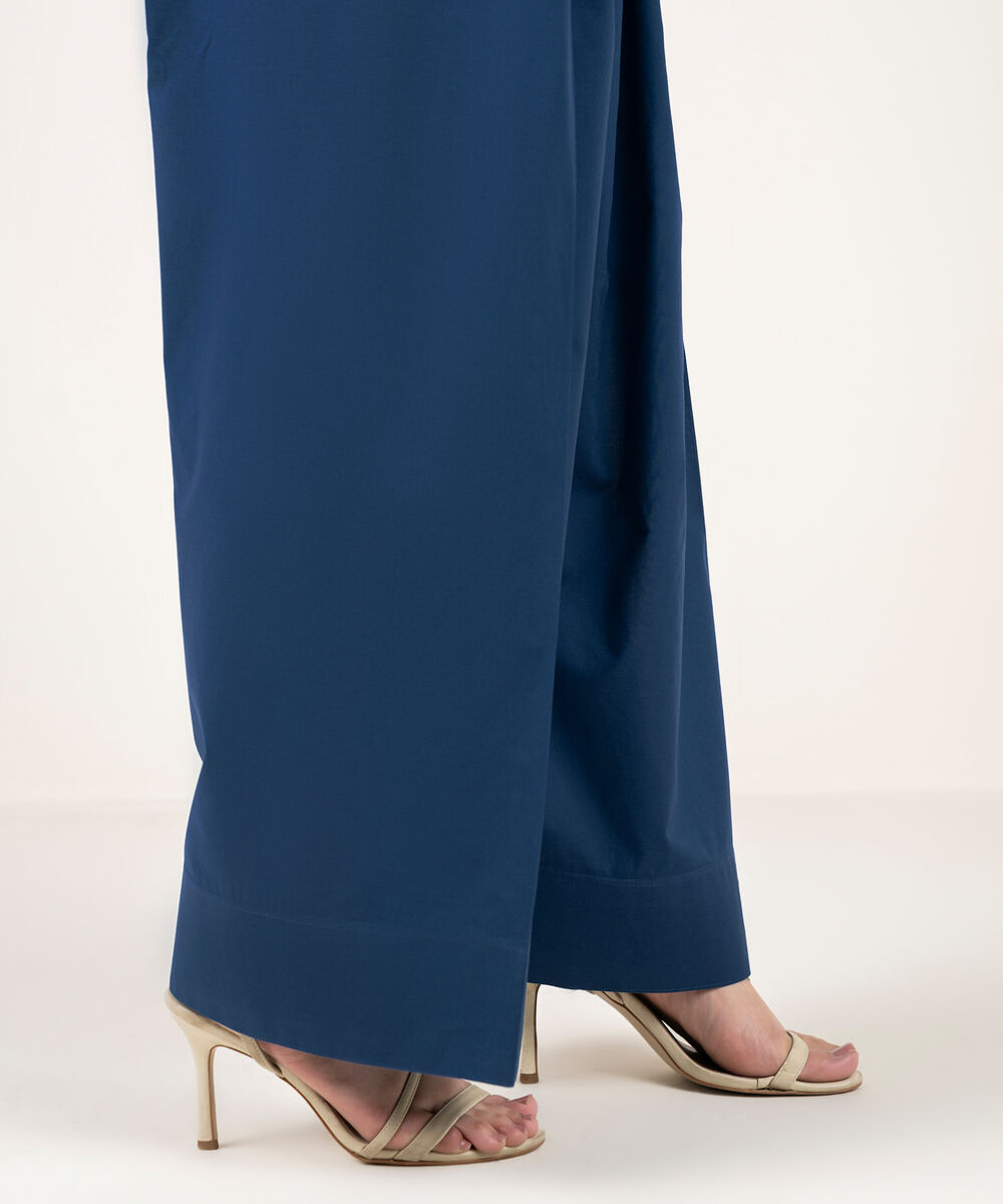 Women's RTW Cambric Solid Blue Farshi Shalwar