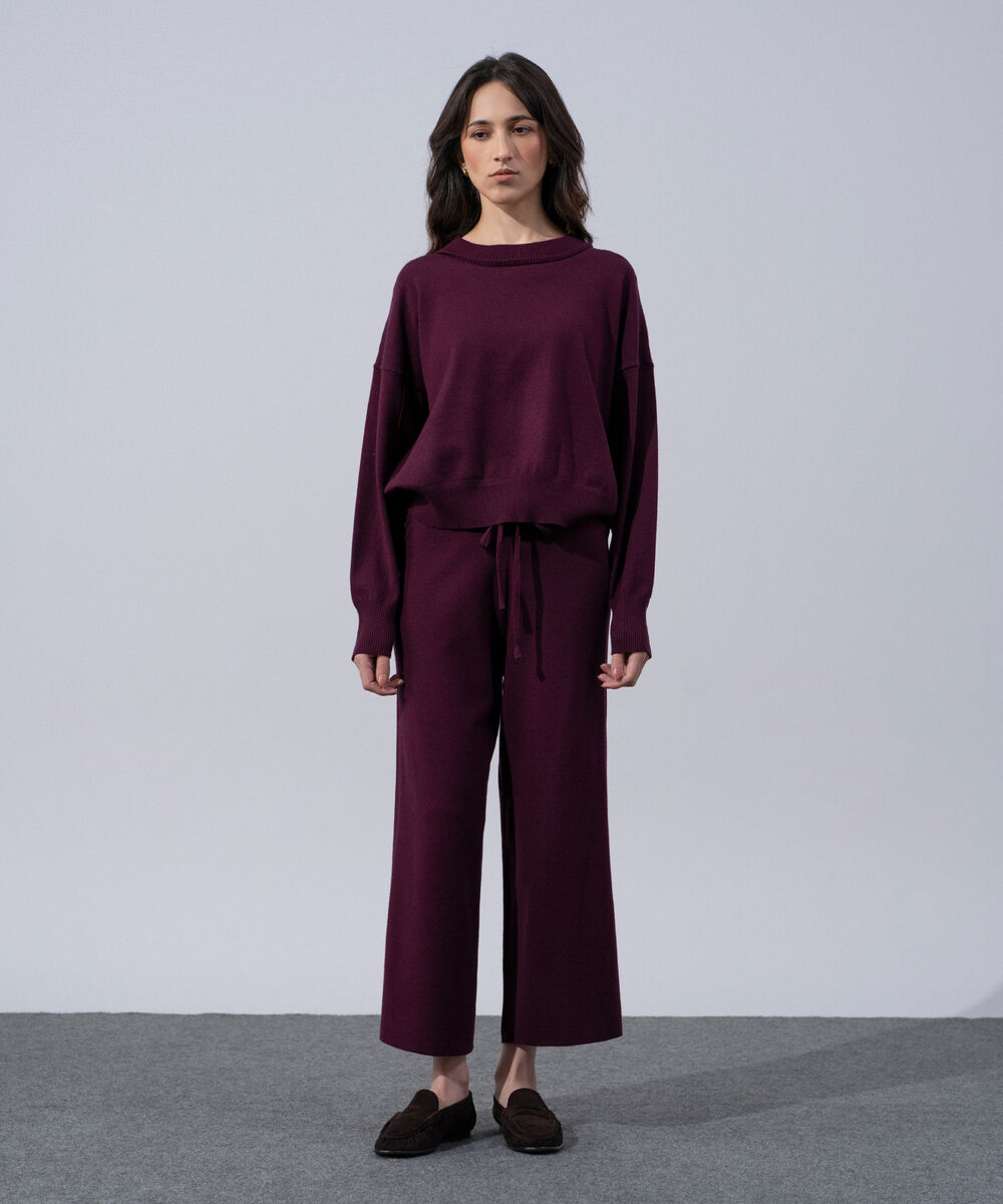 Women's Western Wear Merlot Round Neck Knit Jumper