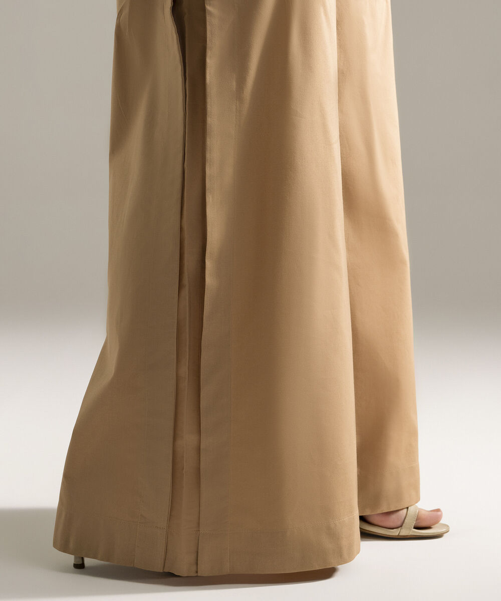 Women's RTW Cambric Printed Beige Flared Pants