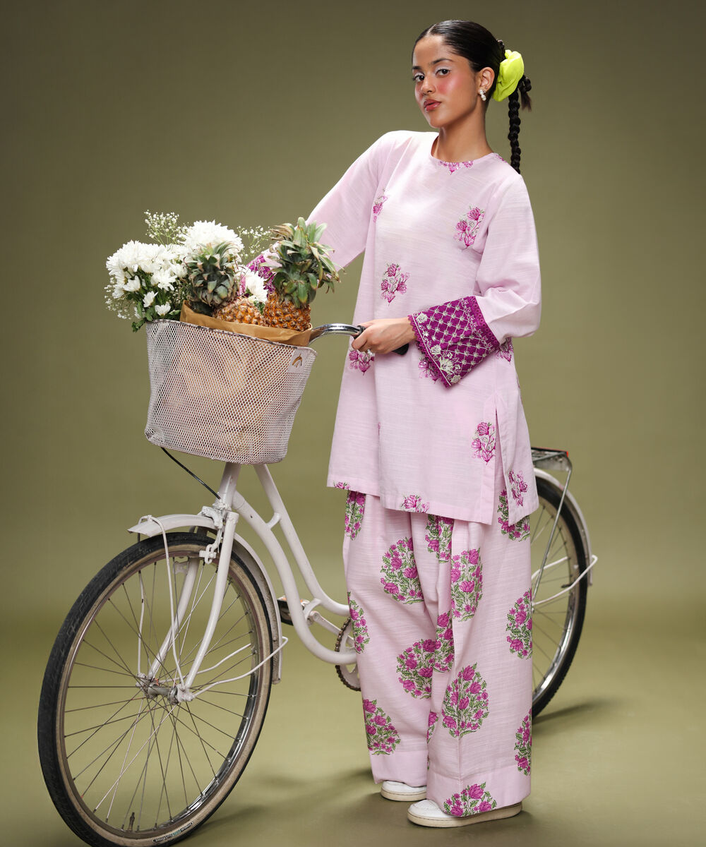 Women's RTW Light Khaddar Purple Embroidered Boxy Shirt