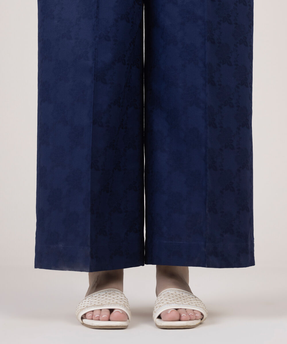 Women's RTW Cotton Jacquard Blue Solid Culottes