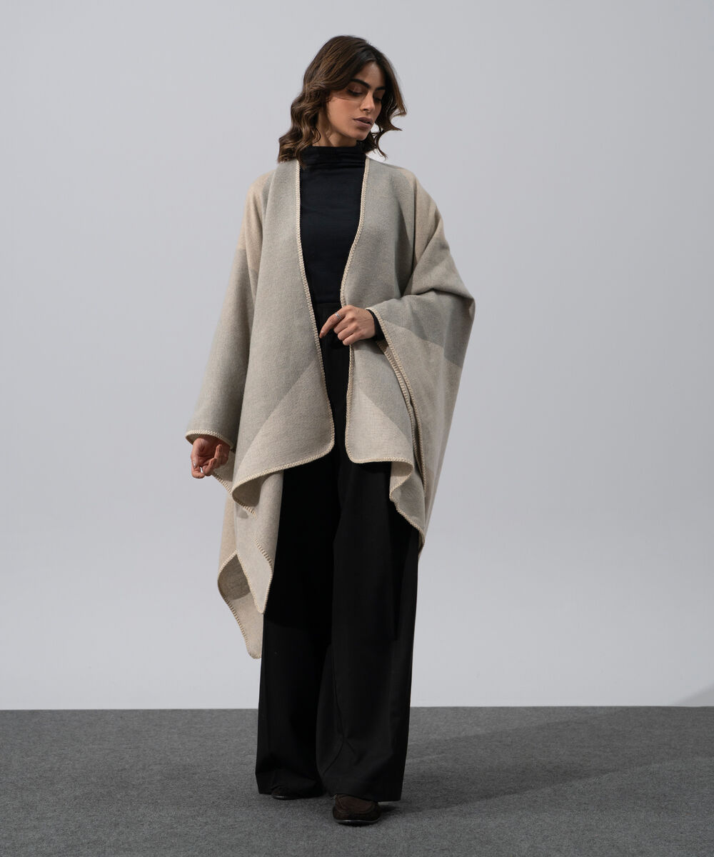 Women's Western Wear Grey Polyester Cape Shawl