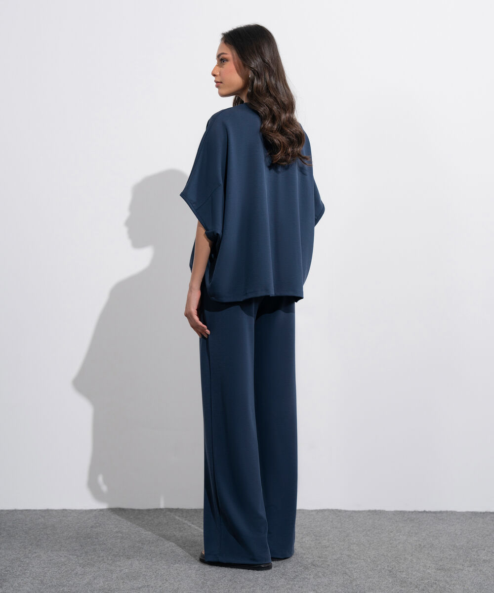 Women's Western Navy Blue Soft Lux  Loose-Fit Kimono T-Shirt