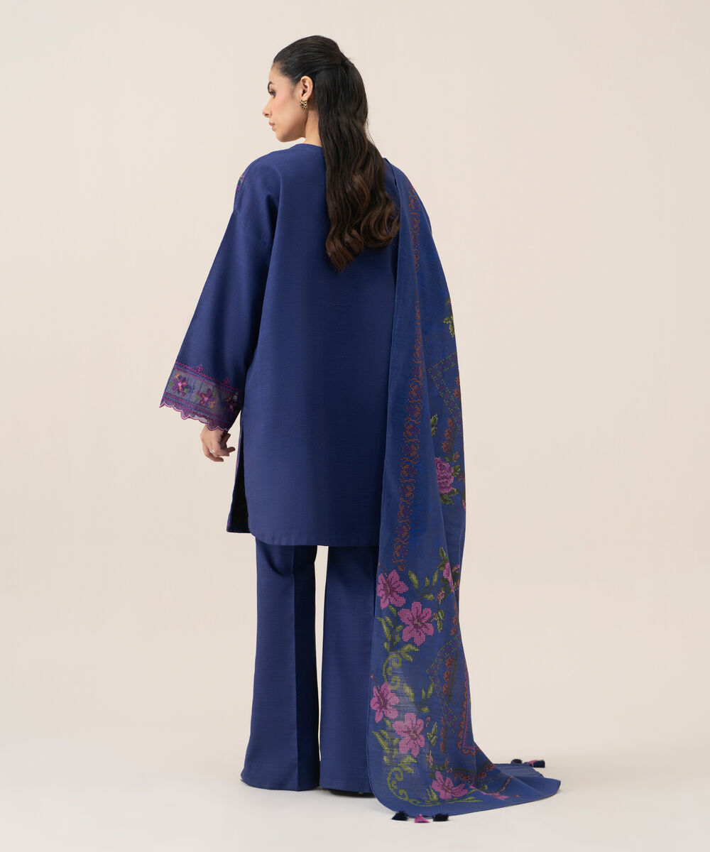 Women's Unstitched Lawn Embroidered Blue 3 Piece Suit