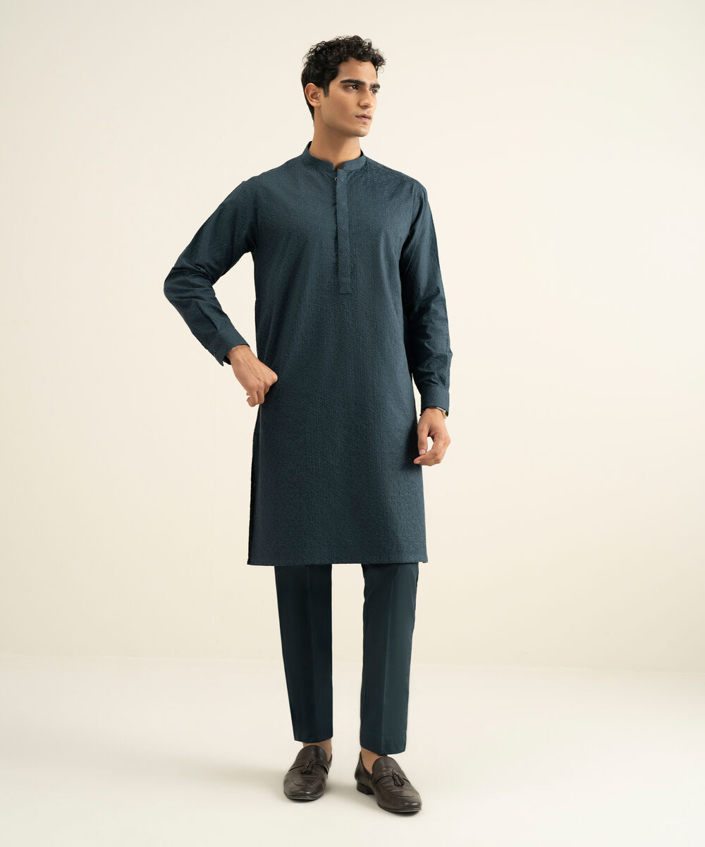 Men's teal 100% Cotton Kurta Trouser
