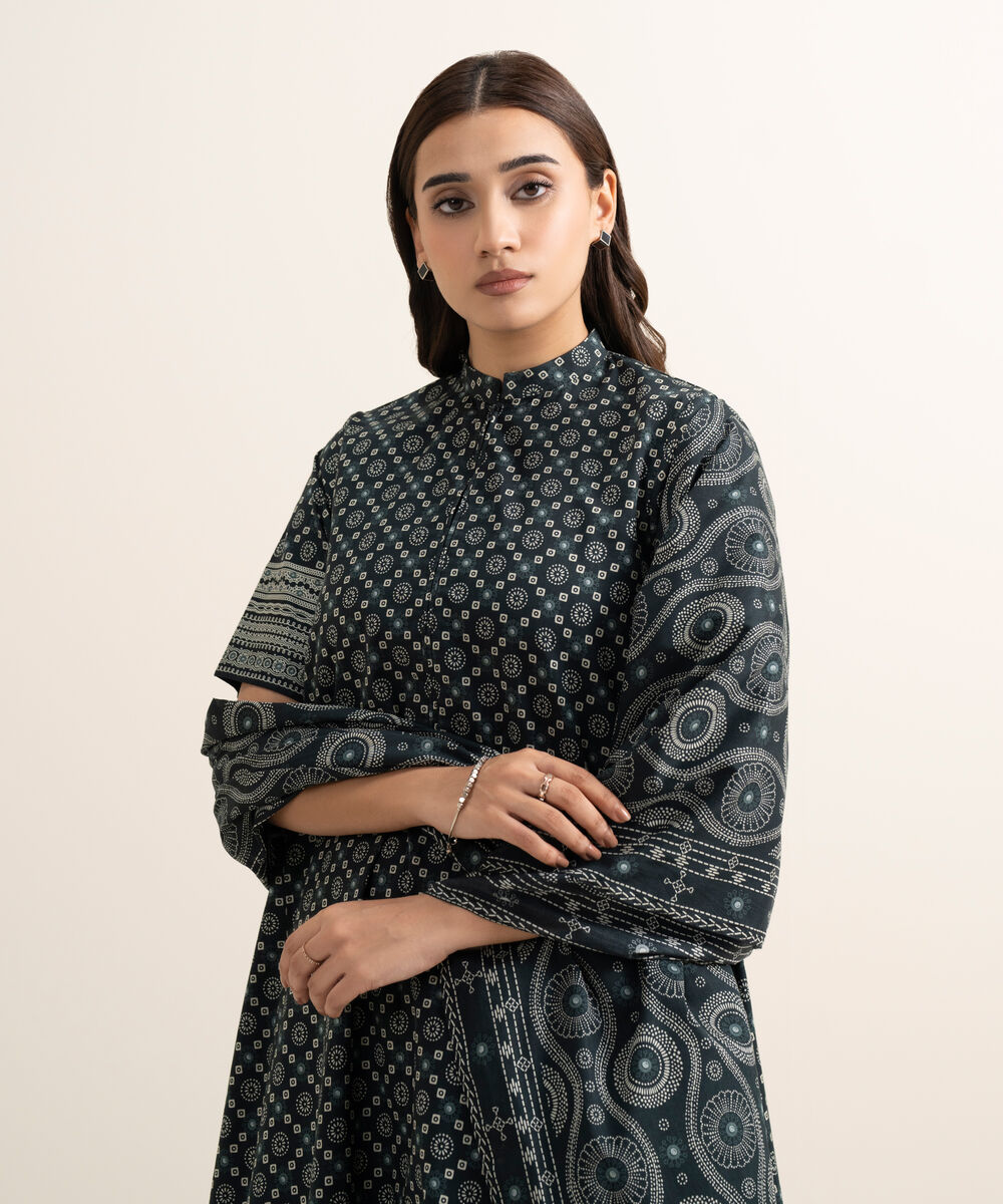 Women's Unstitched Lawn Printed Black 3 Piece Suit