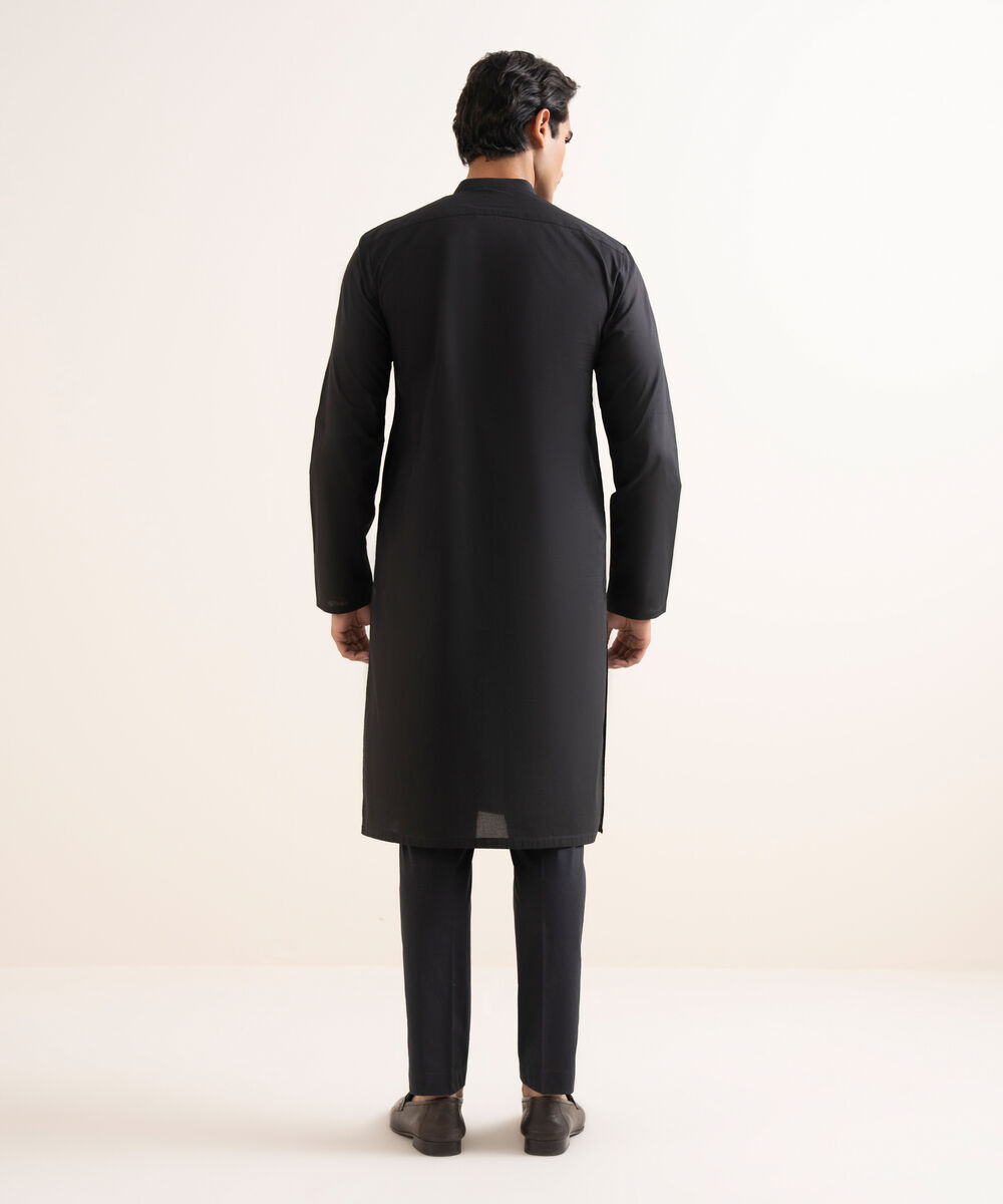 Men's Stitched 100% Cotton Black Kurta