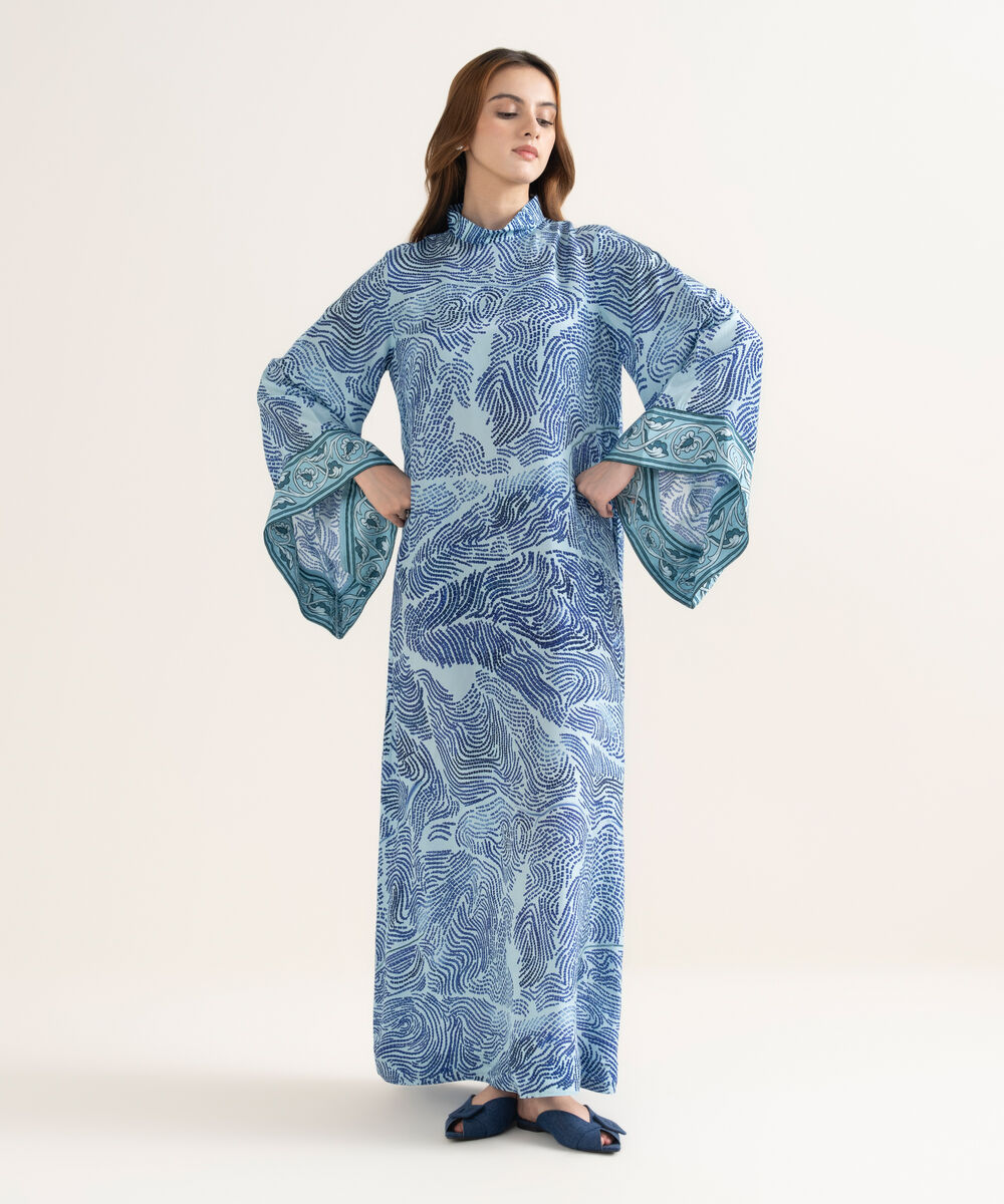 Women's RTW Premium Grip Printed Blue Kaftan