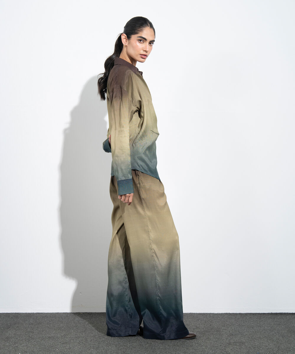 Women's Western Multi Ombre Print Wrap Shirt