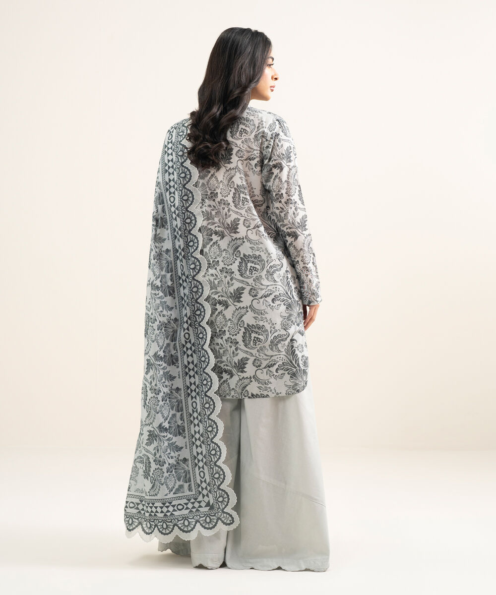 Women's Unstitched Lawn Embroidered Light Gray 3 Piece Suit