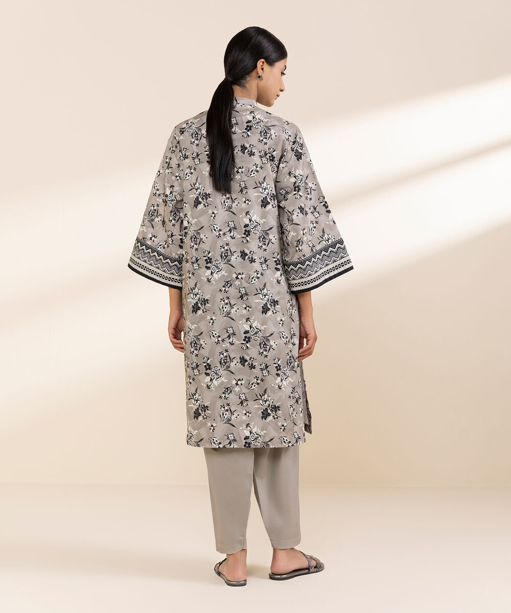 Women's Unstitched Lawn Printed Grey 2 Piece Suit