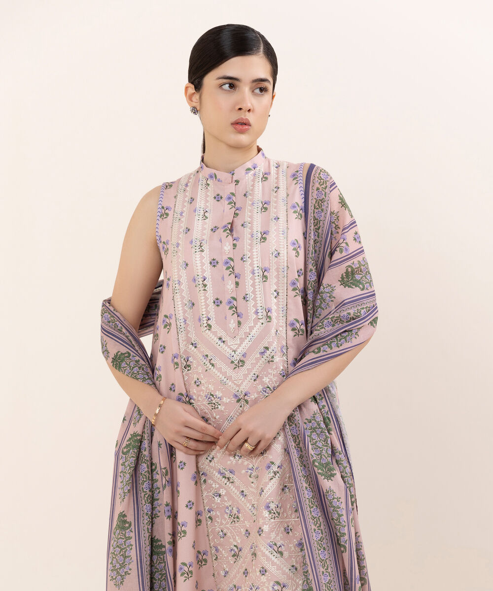 Women's Unstitched Cotton Embroidered Multi Two Piece Suit