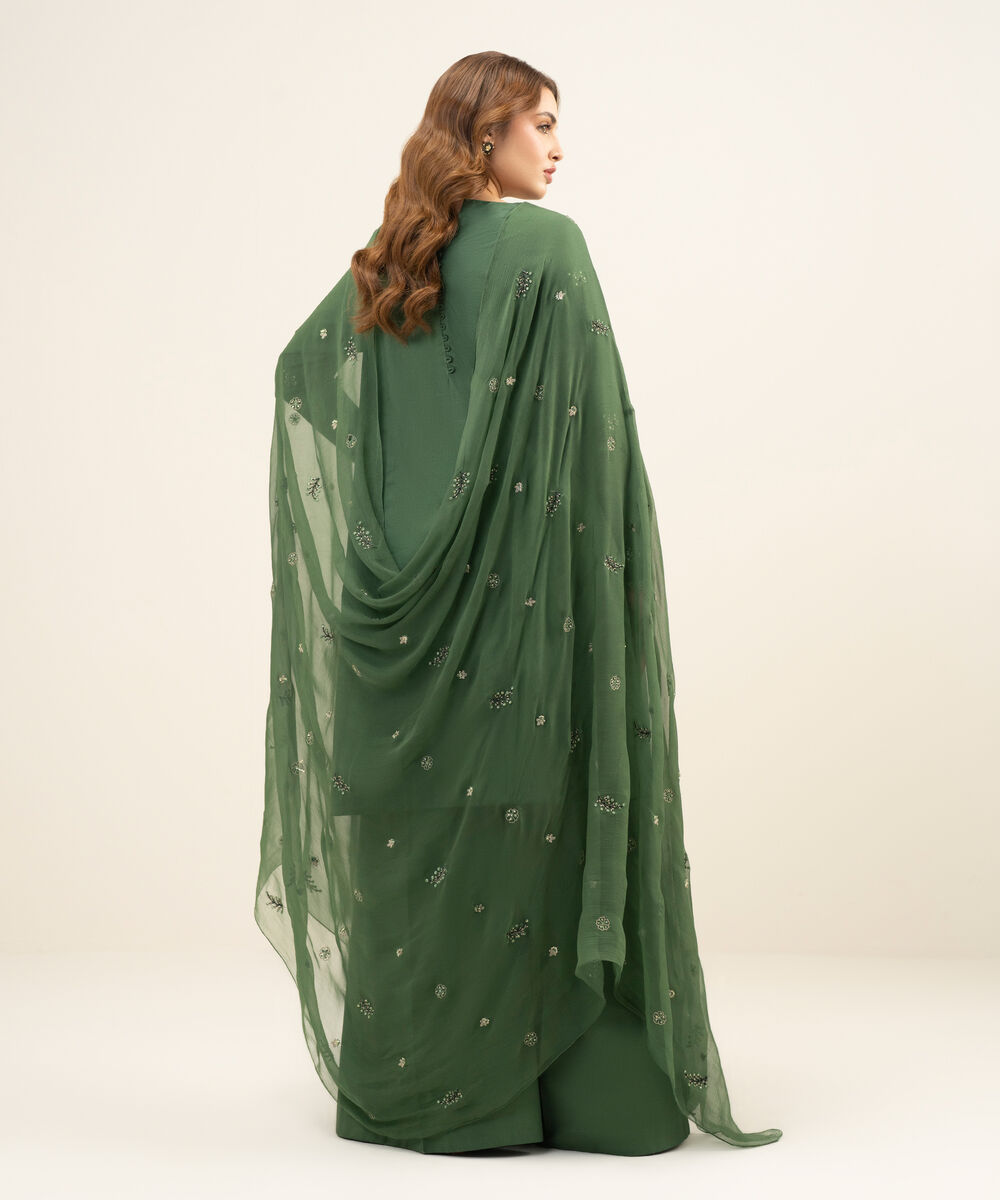 Women's Unstitched Textured Lawn Green Embroidered 3 Piece Suit