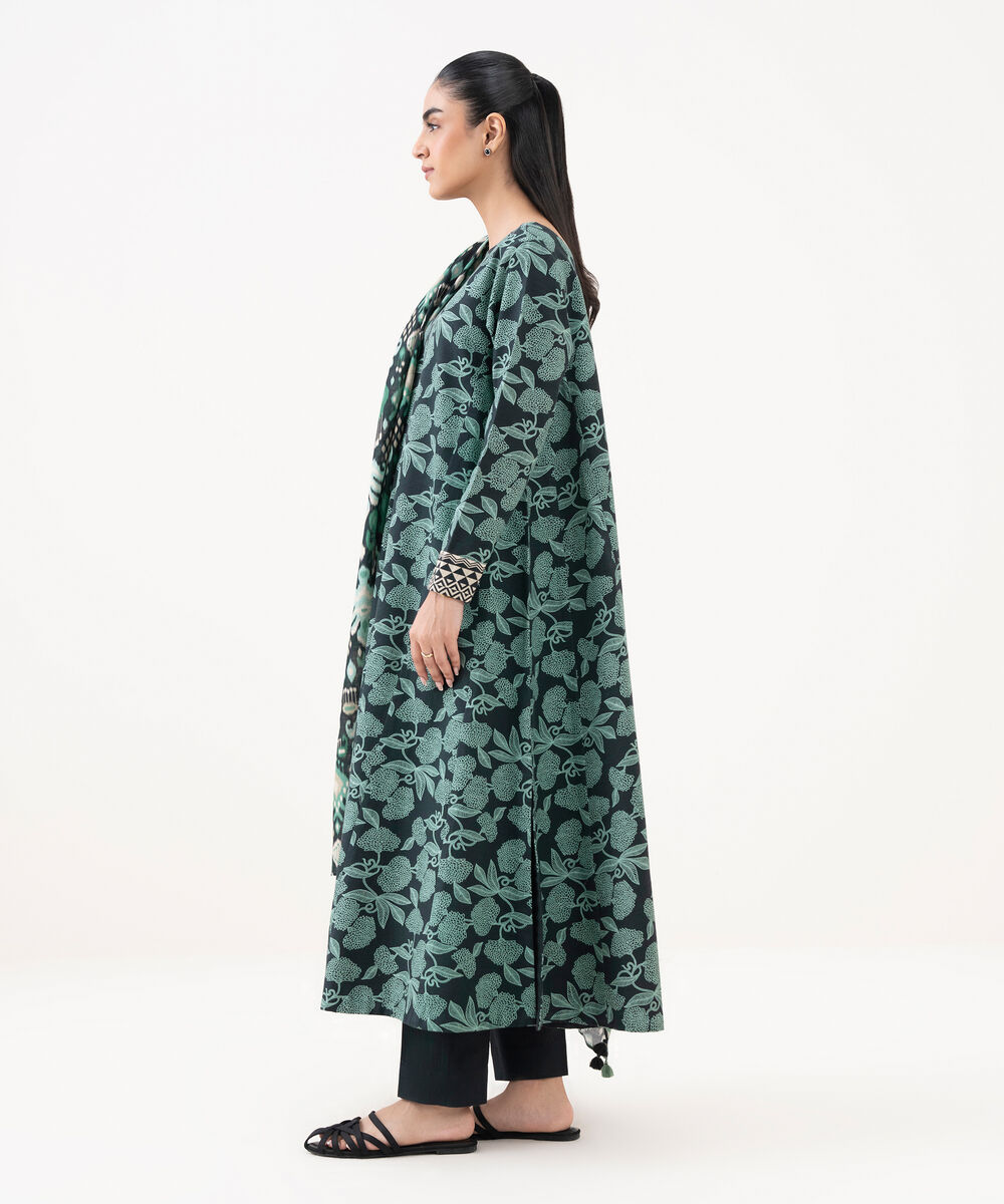 Women's Unstitched Light Khaddar Printed Blue 3 Piece Suit