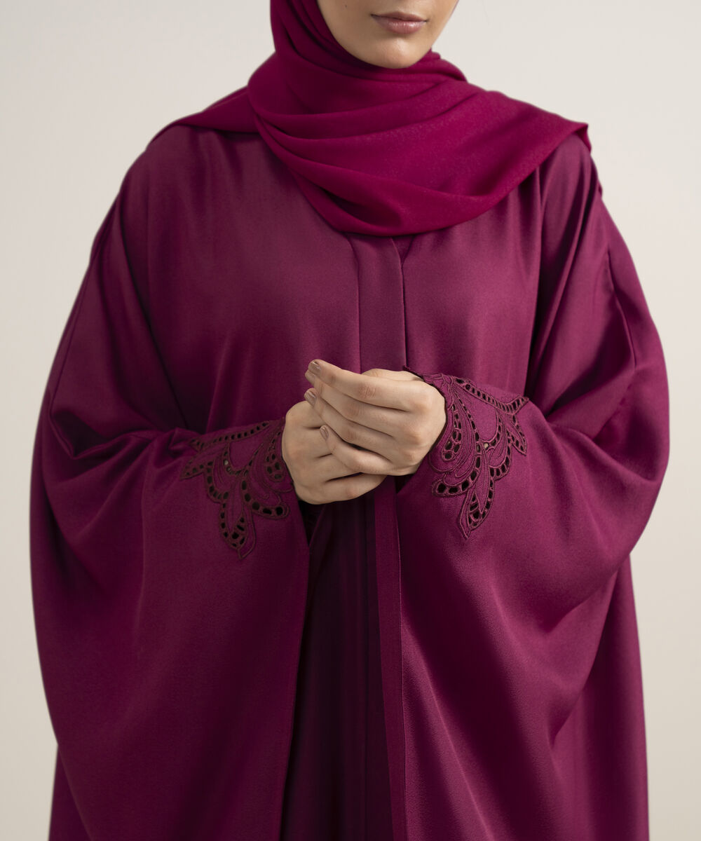 Women's Burgundy Embroidered Kaftan Abaya Set