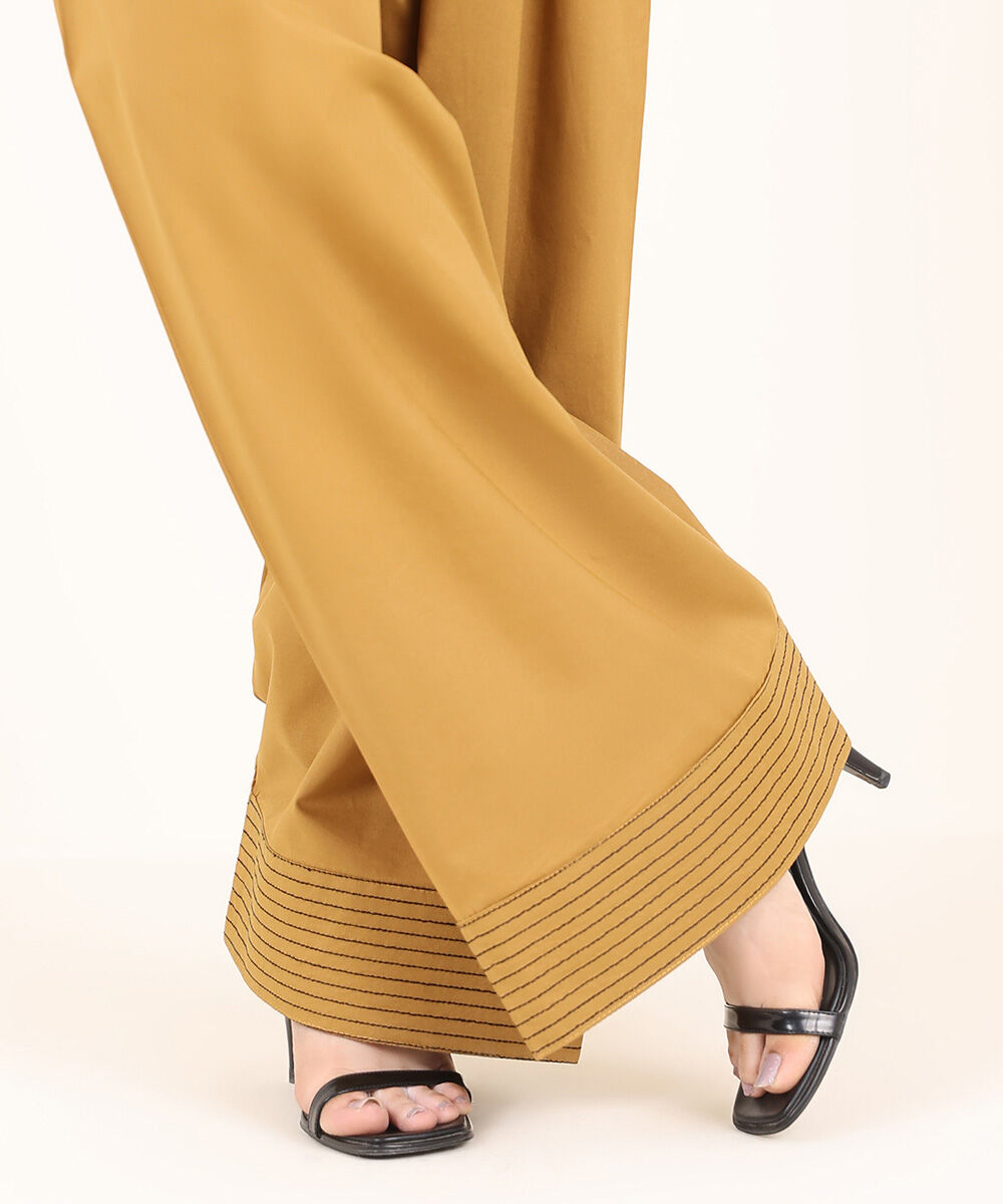 Women's RTW Cambric Brown Solid Farshi Shalwar