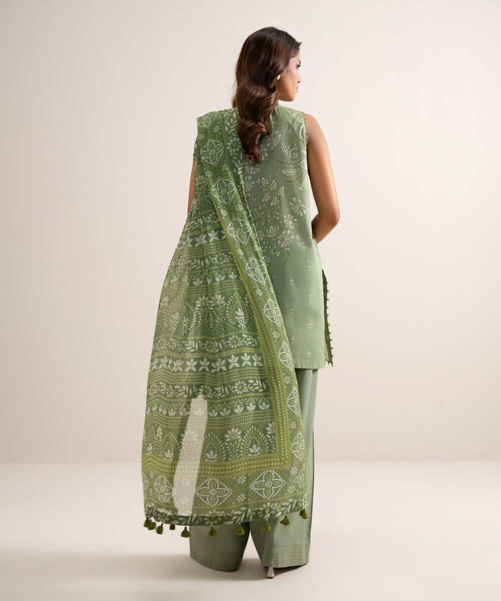 Women's Unstitched Lawn Embroidered Green 3 Piece Suit