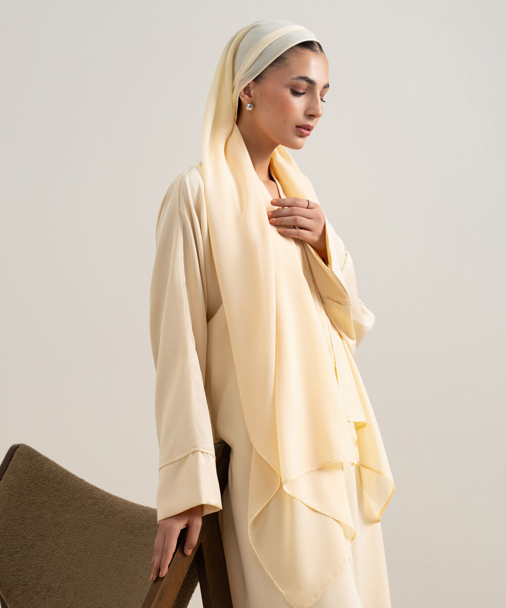 Women's Butter Yellow Kimono Abaya Set