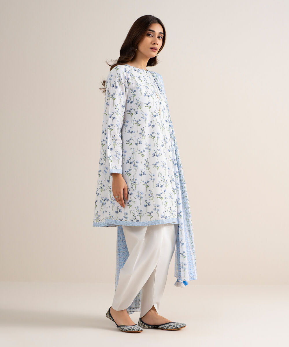 Women's Unstitched Zari Lawn Printed Off White