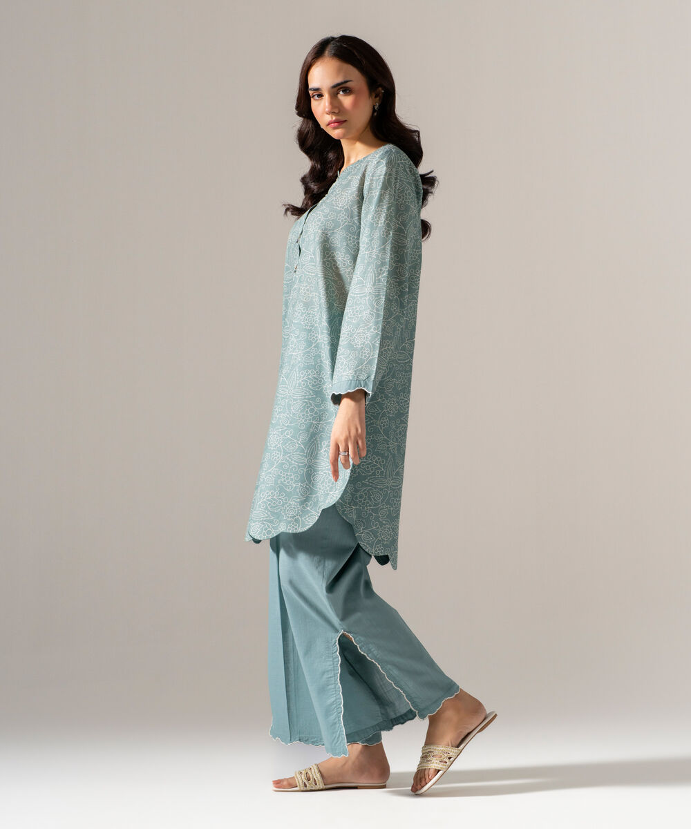 Women's RTW Cross Hatch Printed Cadet Blue Straight Shirt