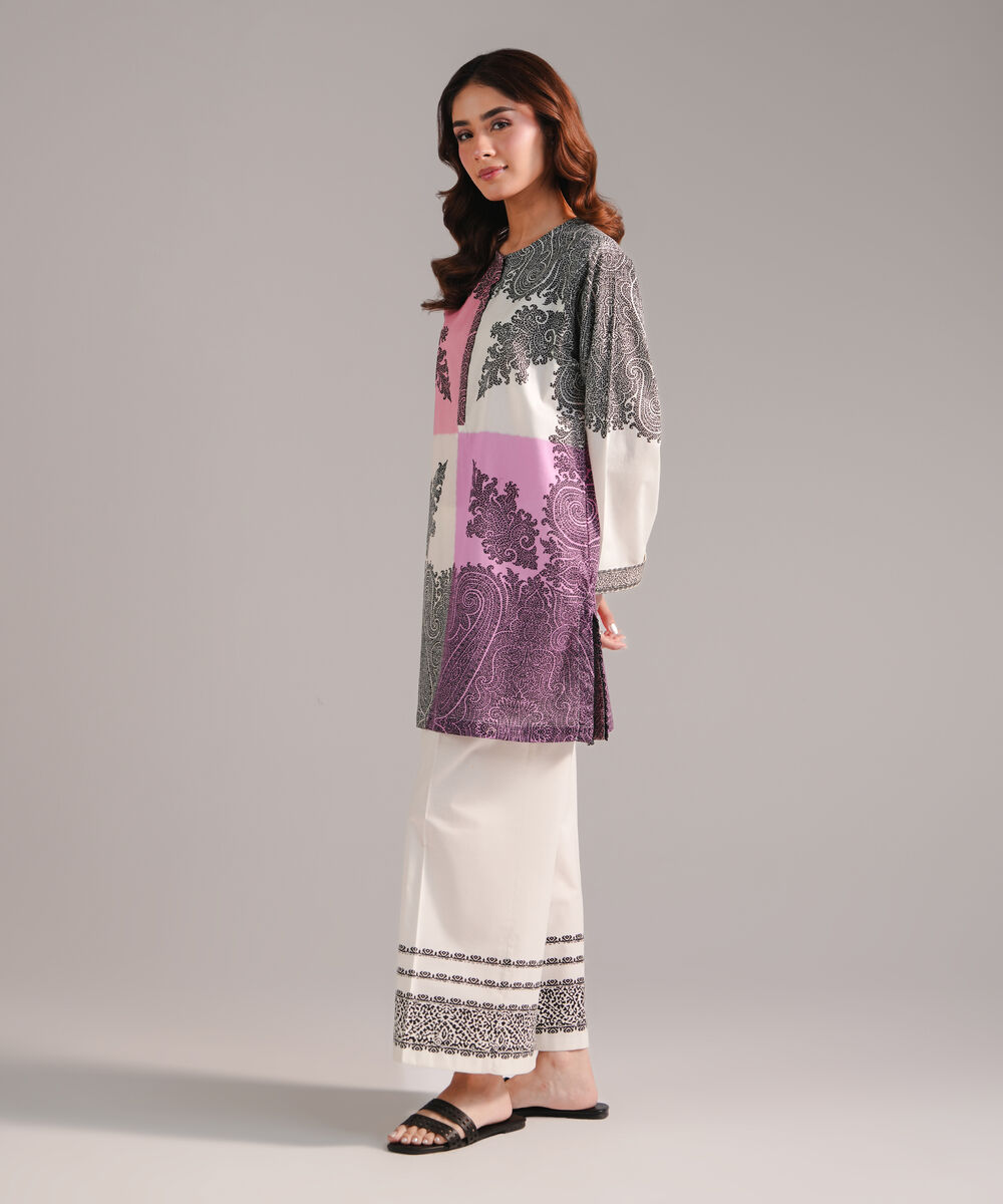 Women's RTW Lawn Printed Beige Straight Shirt