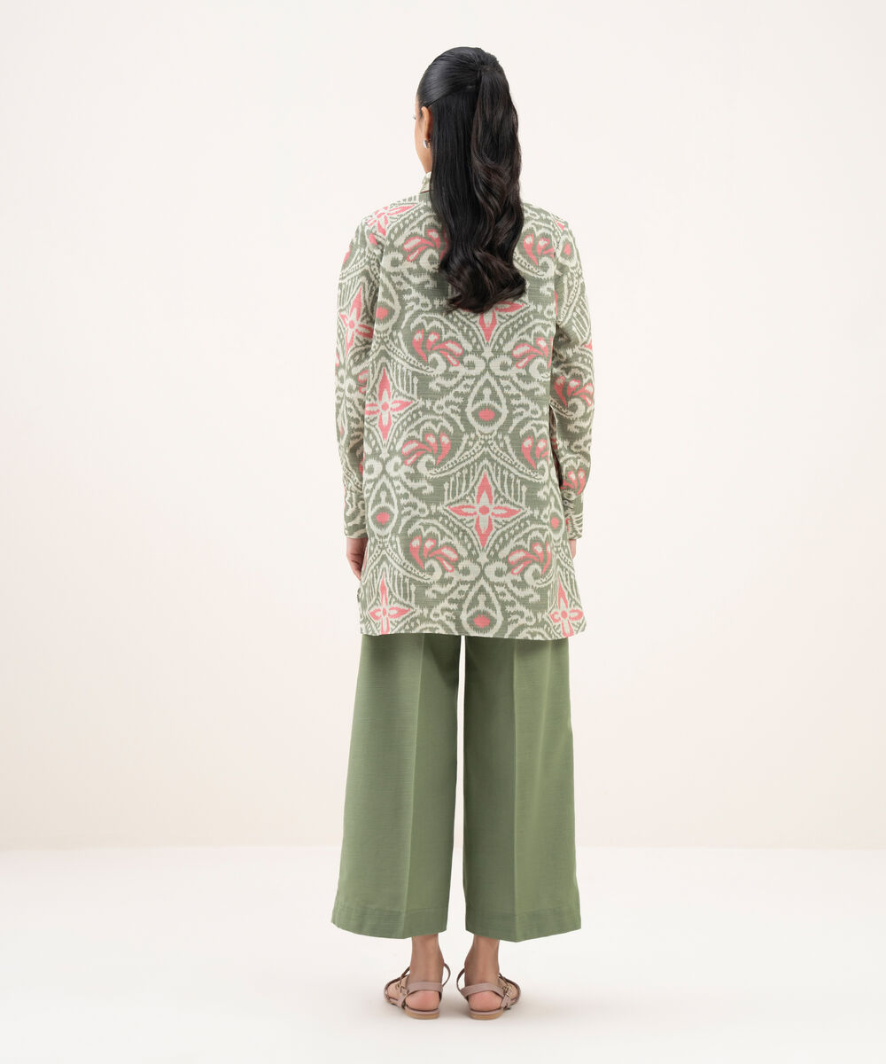 Women's RTW Khaddar Printed Button Down Grey Shirt