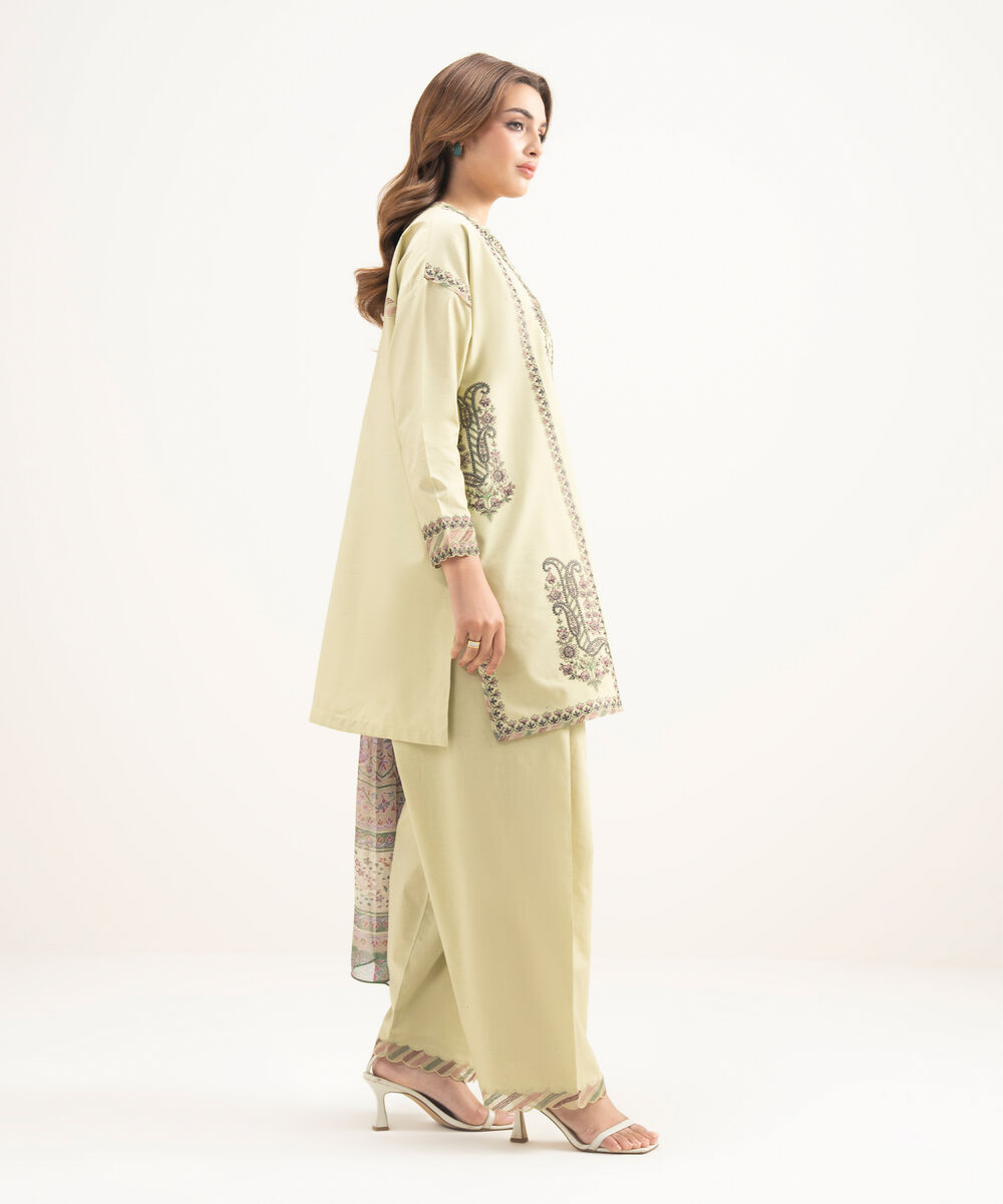 Women's Unstitched Lawn Embroidered Green 3 Piece Suit