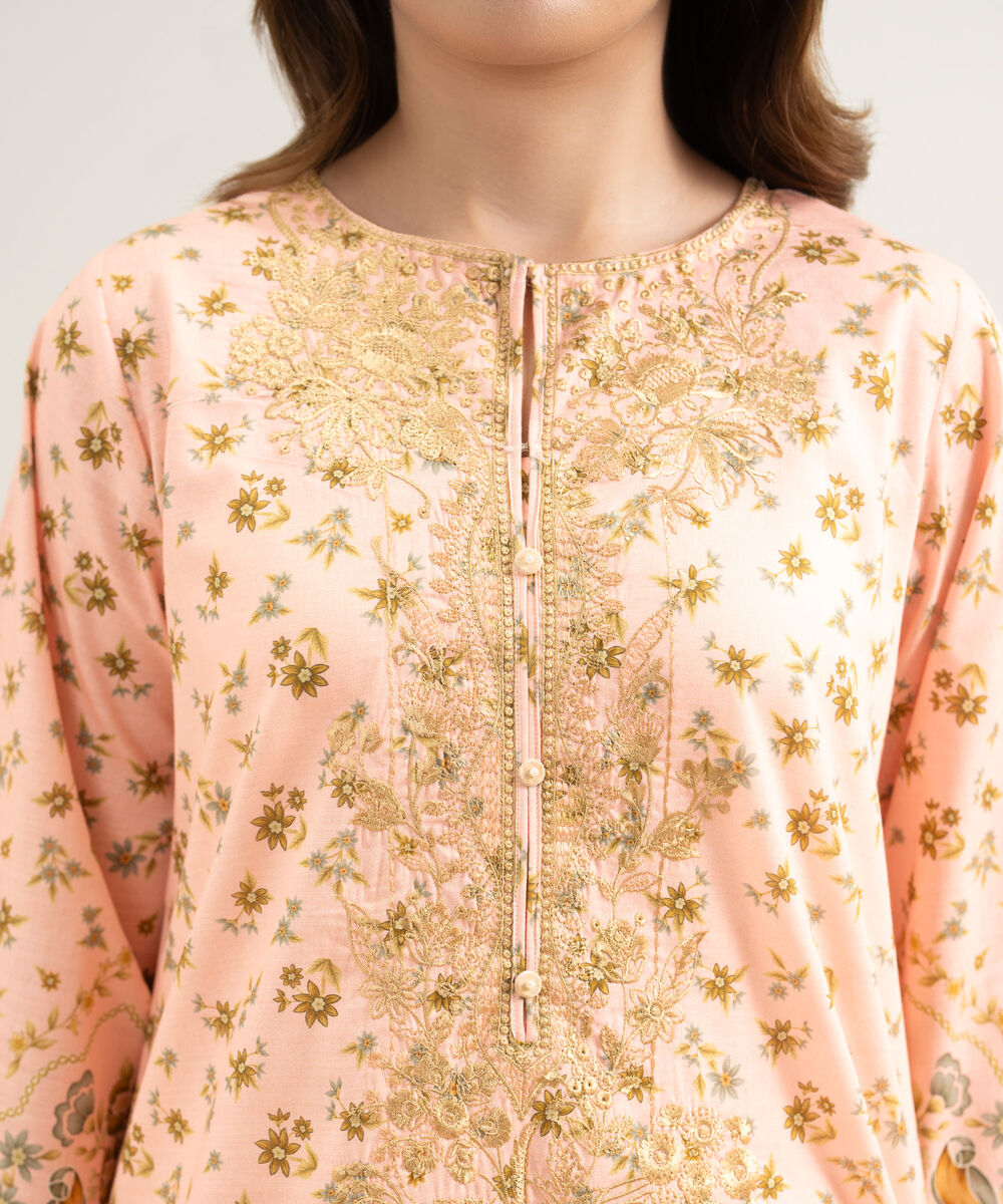 Women's RTW Cambric Embroidered Pink A-Line Shirt