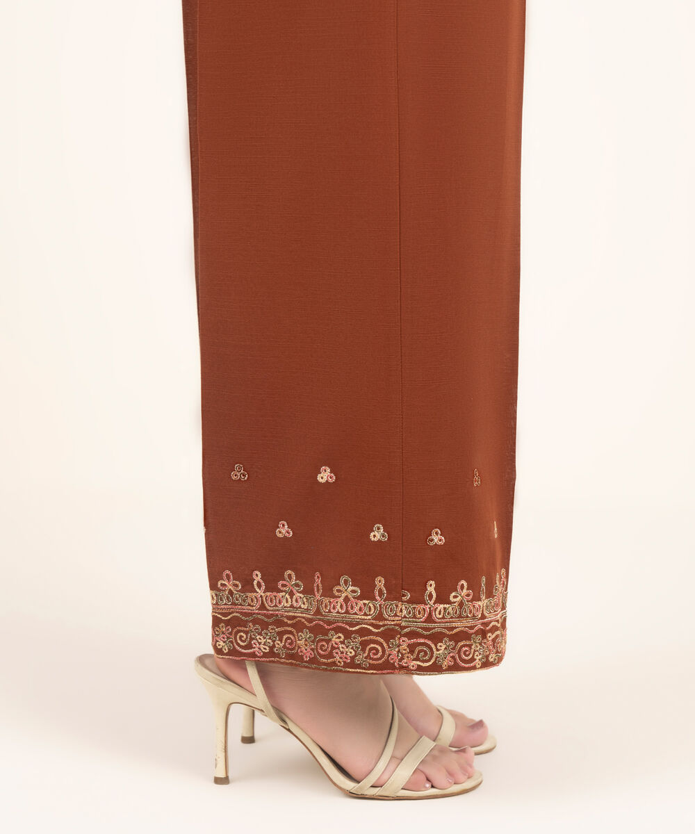Women's RTW Khaddar Embroidered Brown Culottes