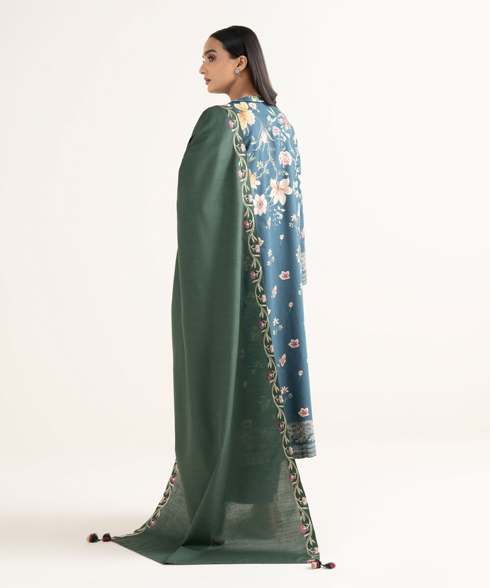 Women's Unstitched Cross Hatch Embroidered Light Peach 3 Piece Suit