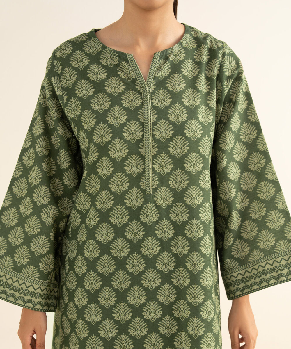 Women's Unstitched Light Khaddar Printed Green 3 Piece Suit