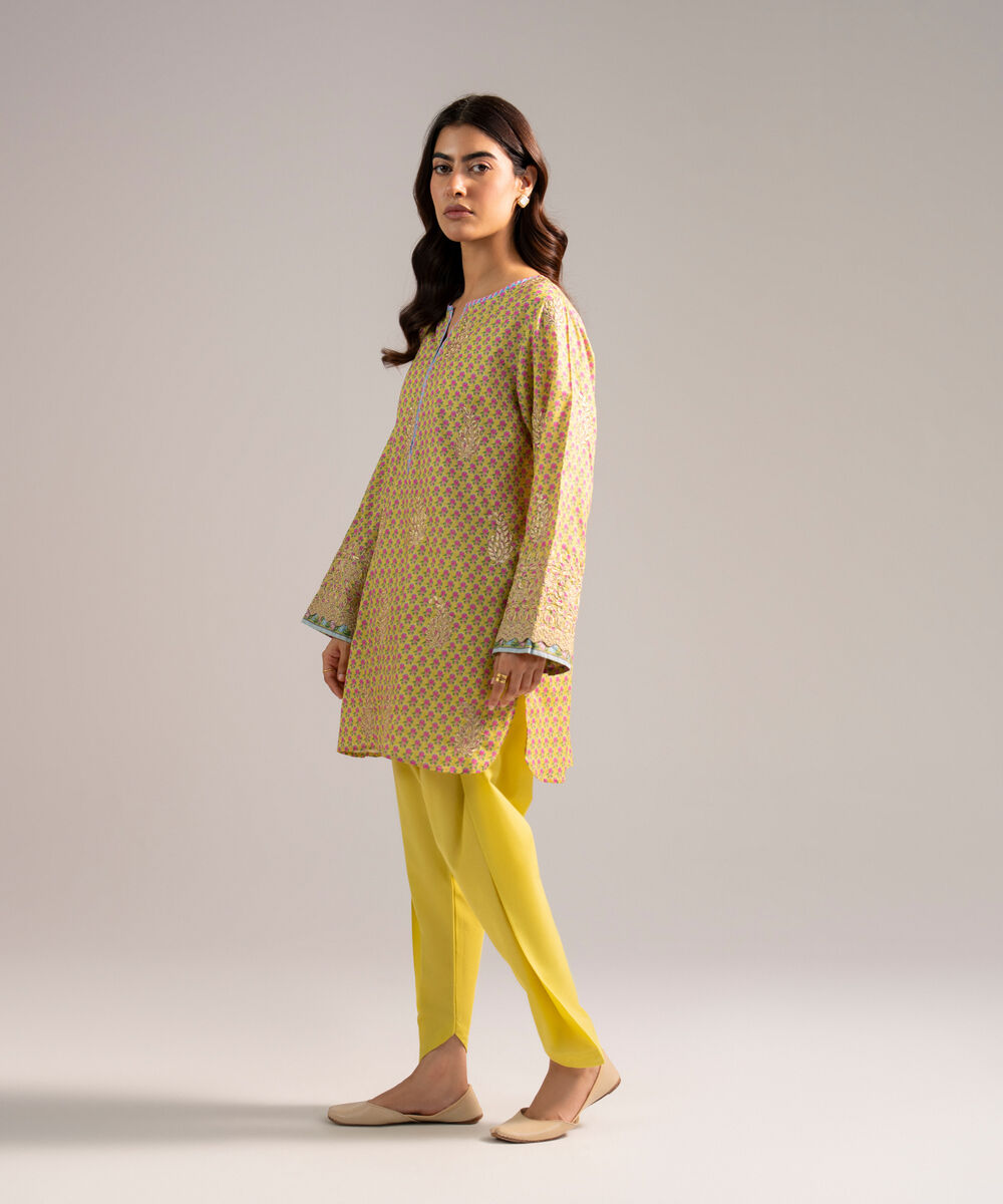 Women's RTW Zari Lawn Embroidered Lime Green Straight Shirt