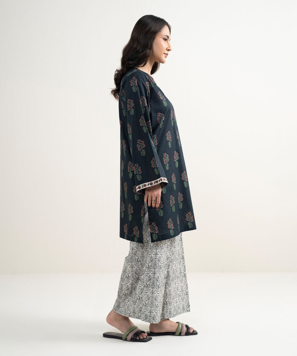 Women's RTW Lawn Printed Black Straight Shirt