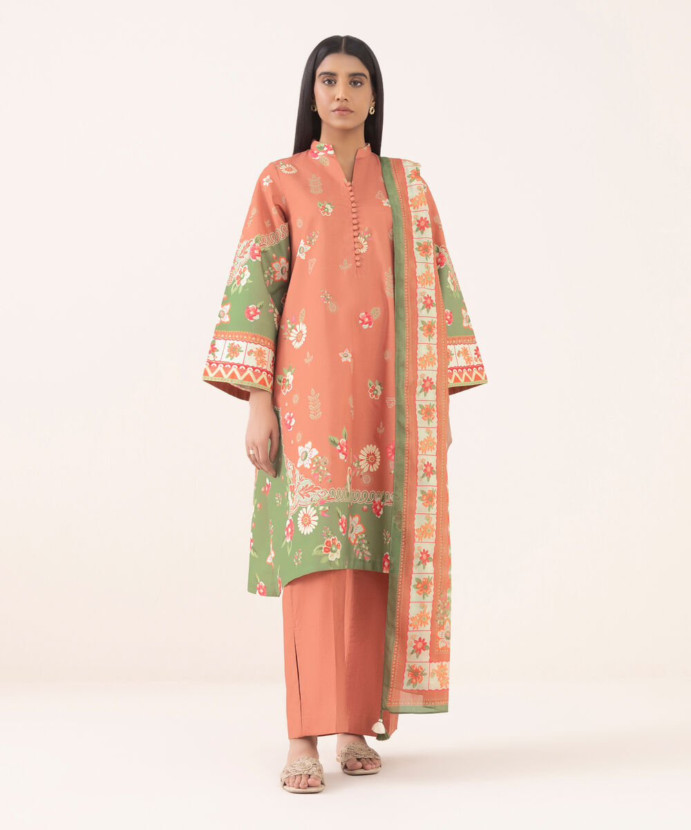 Women's Unstitched Cotton Printed Three Piece Suit
