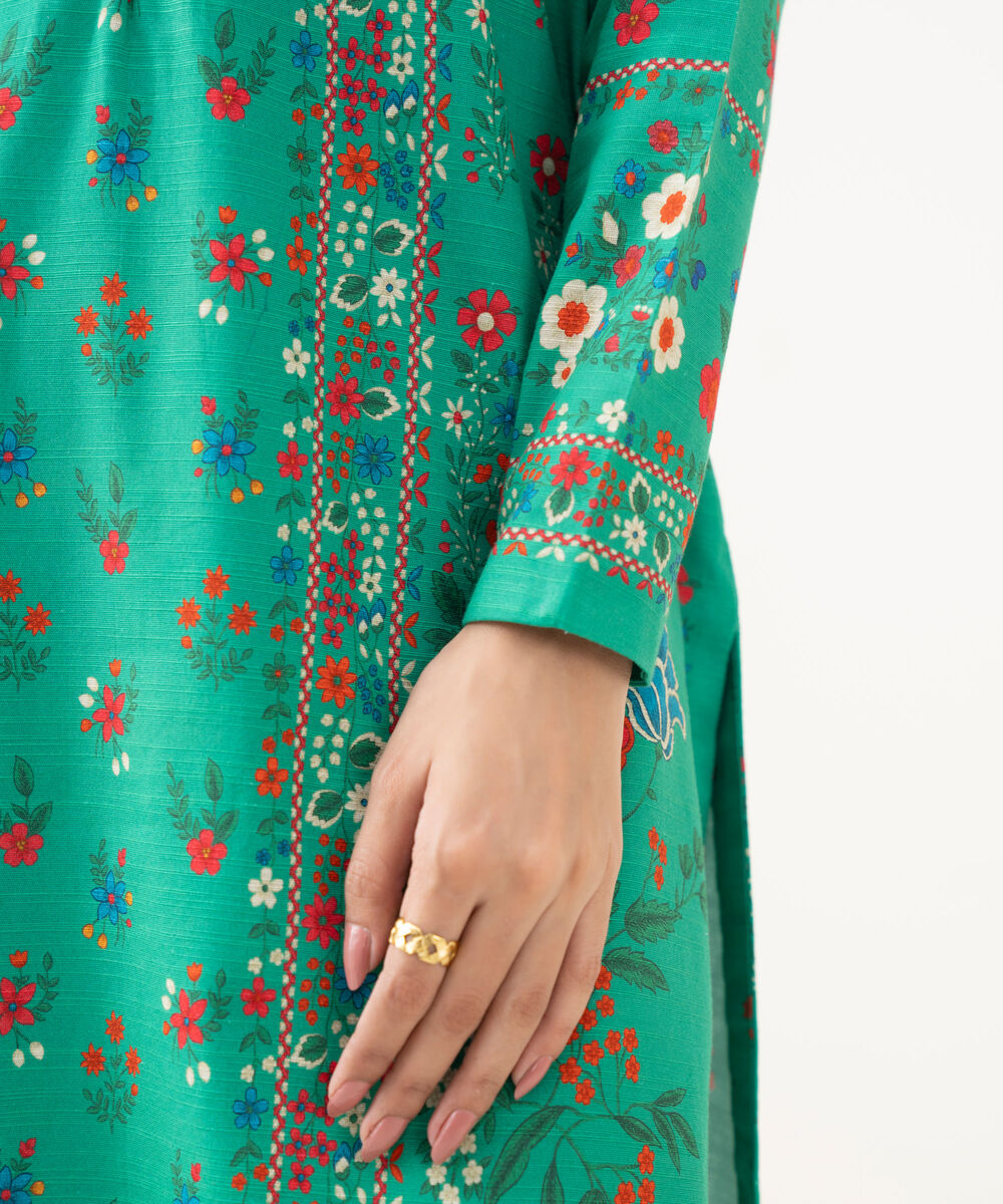 Women's Unstitched Khaddar Printed Green  3 Piece Suit