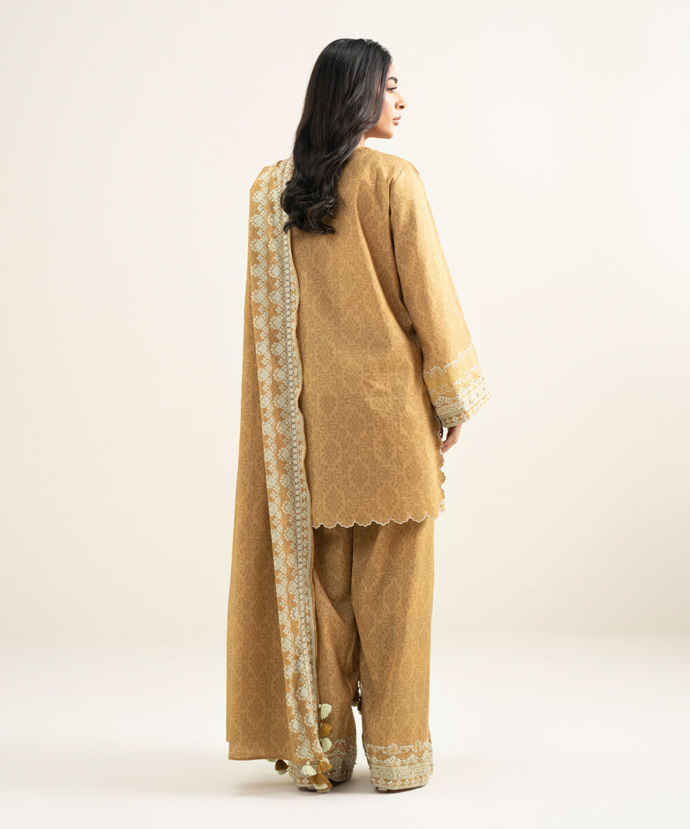 Women's Unstitched Lawn Yellow Embroidered 3 Piece Suit