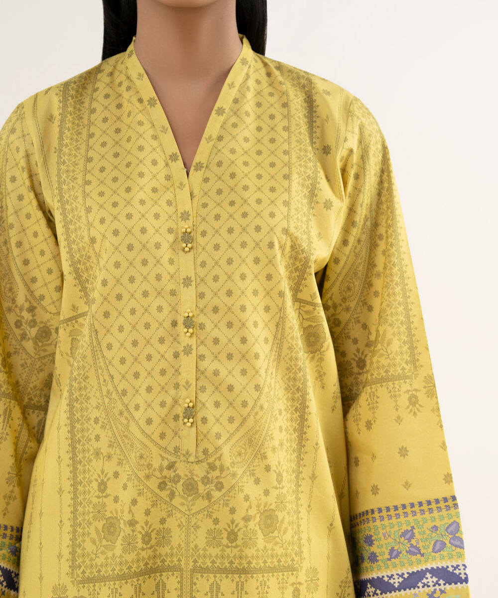 Women's Unstitched Lawn Printed Yellow 3 Piece Suit
