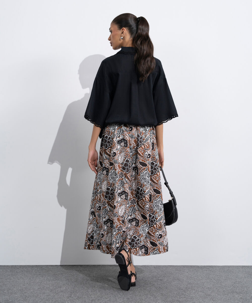 Women's Western Multi Printed Skirt With Panels Details