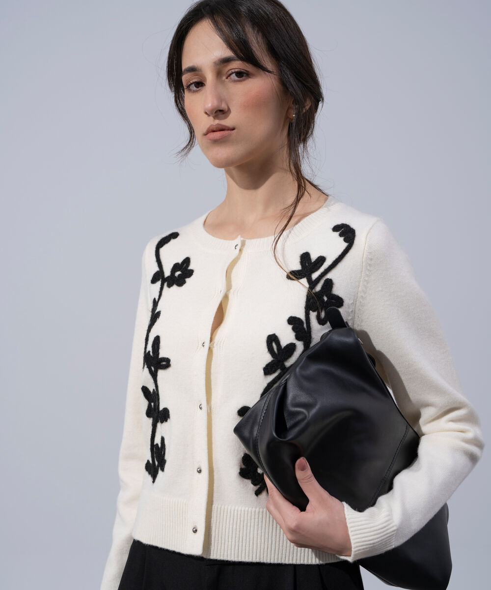 Women's Western Wear White Embroidered Knit Cardigan
