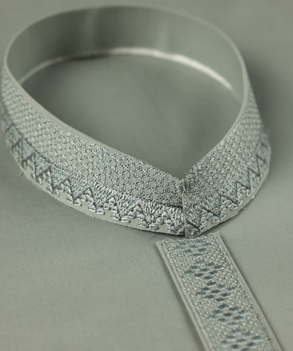 Men's Unstitched Premium Cotton Embroidered Green Full Suit Fabric