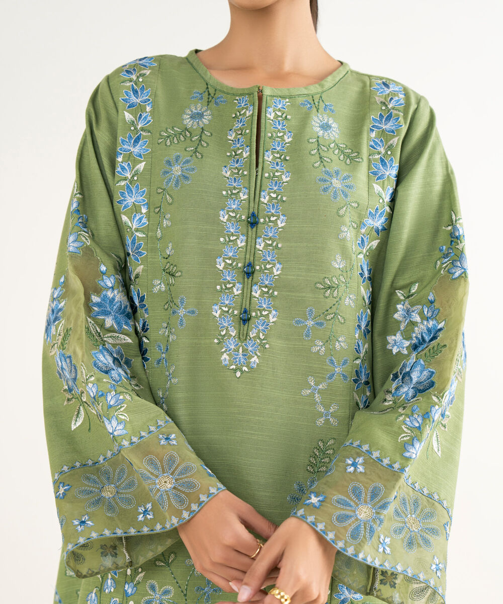 Women's Unstitched Lawn Embroidered Green 3 Piece Suit