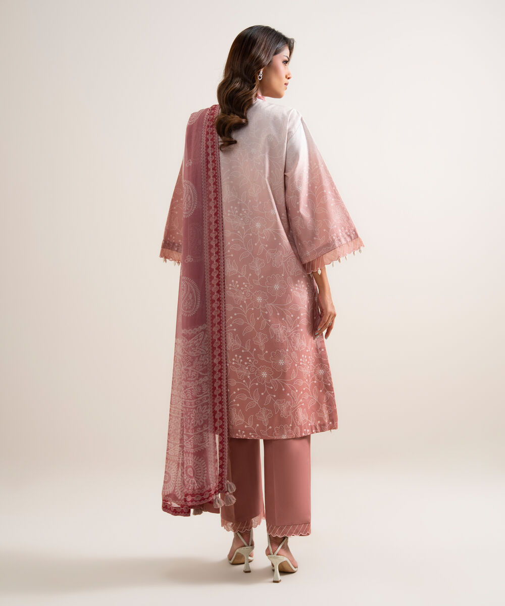 Women's Unstitched Lawn Embroidered Pink 3 Piece Suit