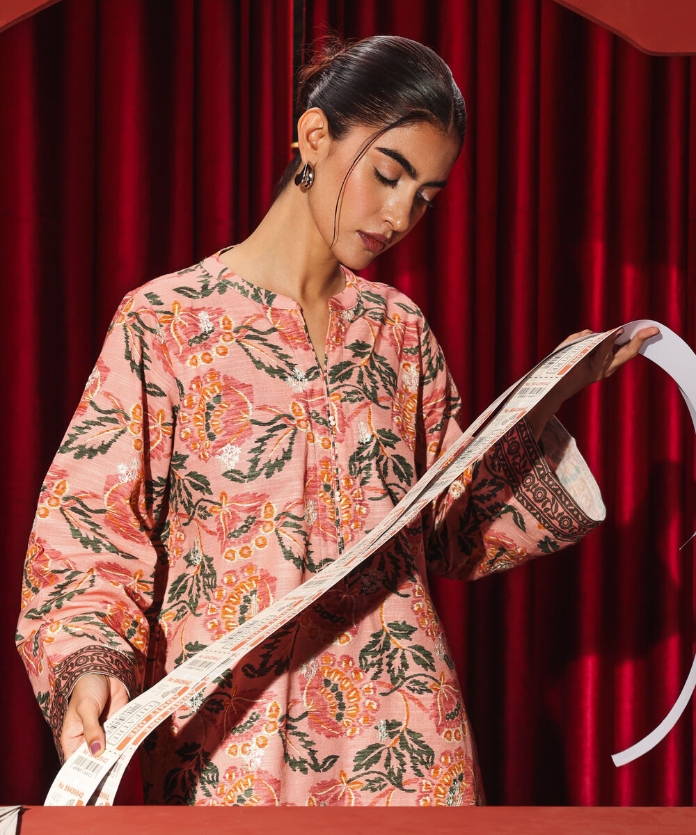 Women's RTW Khaddar Embroidered Straight Mauve Shirt