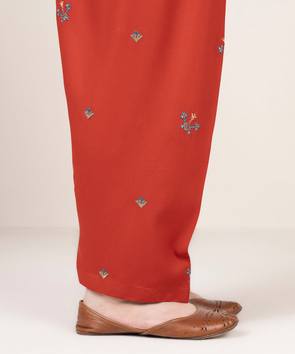 Women's RTW Khaddar Embroidered Red Shalwar