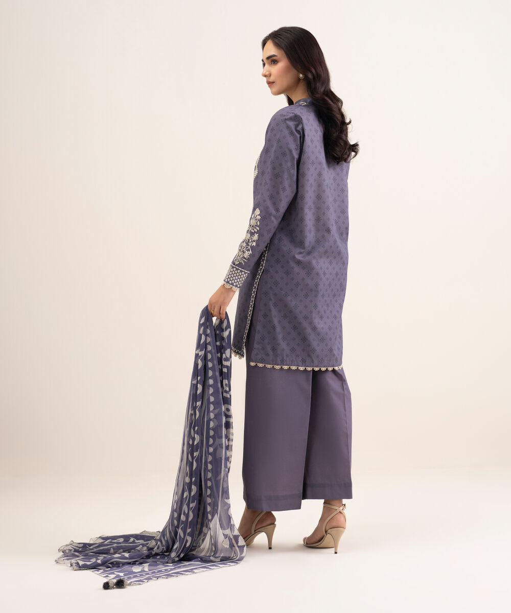 Women's Unstitched Lawn Embroidered Purple 3 Piece Suit