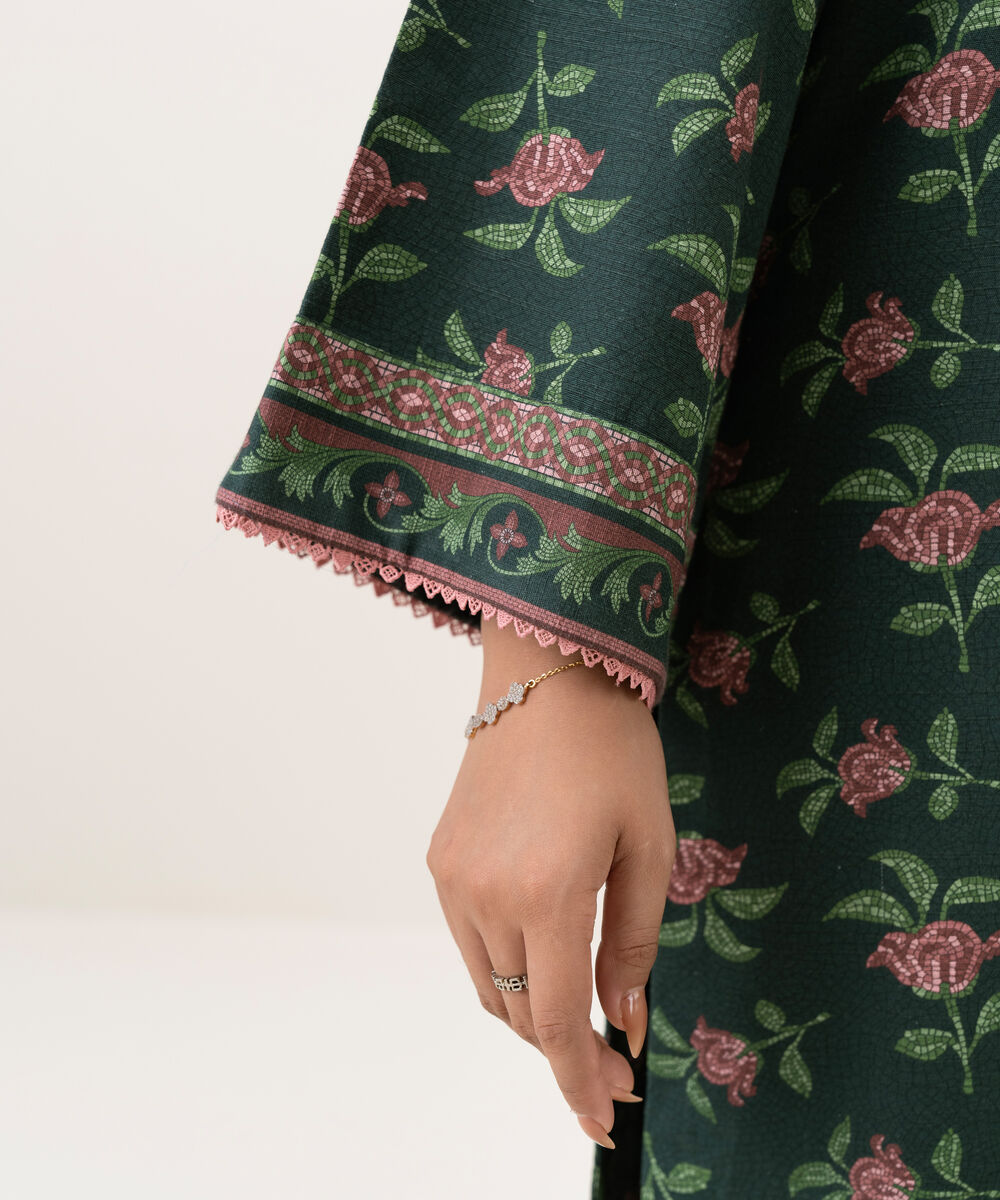 Women's Unstitched Cotton Printed Green Shirt