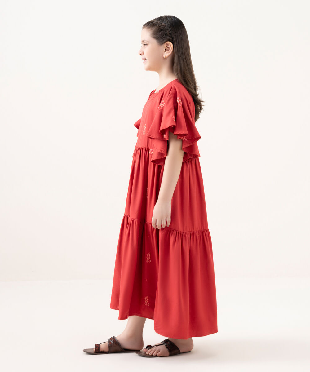 Girls Viscose Marina Pink Dyed Kidswear Dress