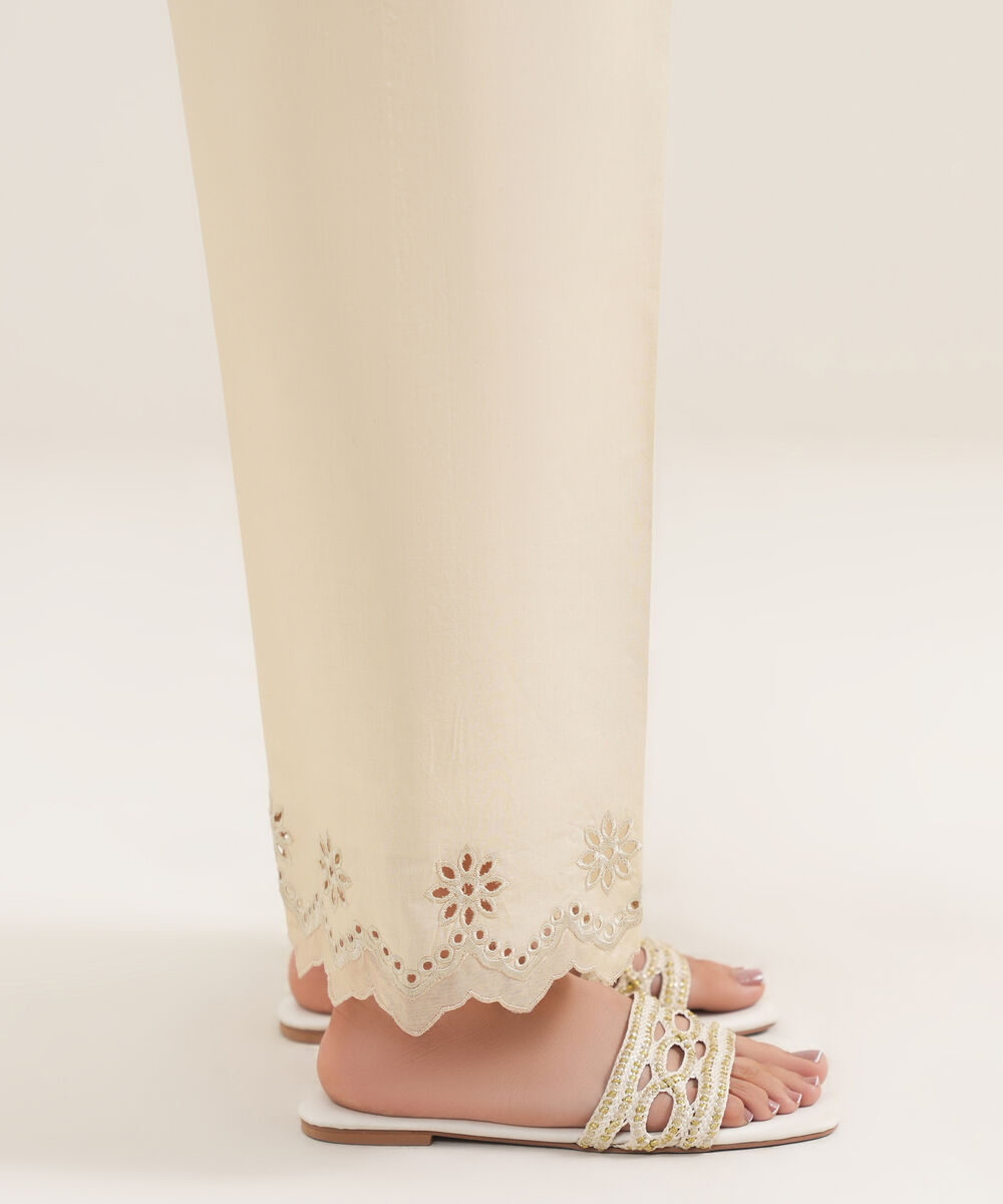 Women's Unstitched Cotton Printed Beige Trousers Fabric