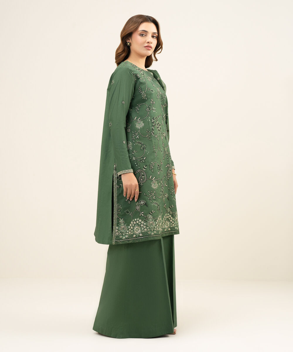 Women's Unstitched Textured Lawn Green Embroidered 3 Piece Suit